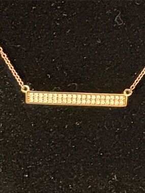 Rose Gold Bar Pendant Necklace with Pavé Crystals Hespera 16-19”